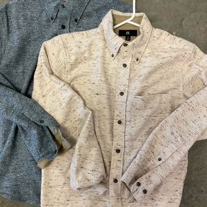 2 Banana Republic Speckled Beige and Blue Flannel button down Shirts